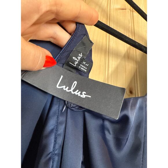 NWT Lulus Ultimate Sweetness Navy Satin Flutter Sleeve Maxi Dress Wedding Sz XL - Picture 5 of 9